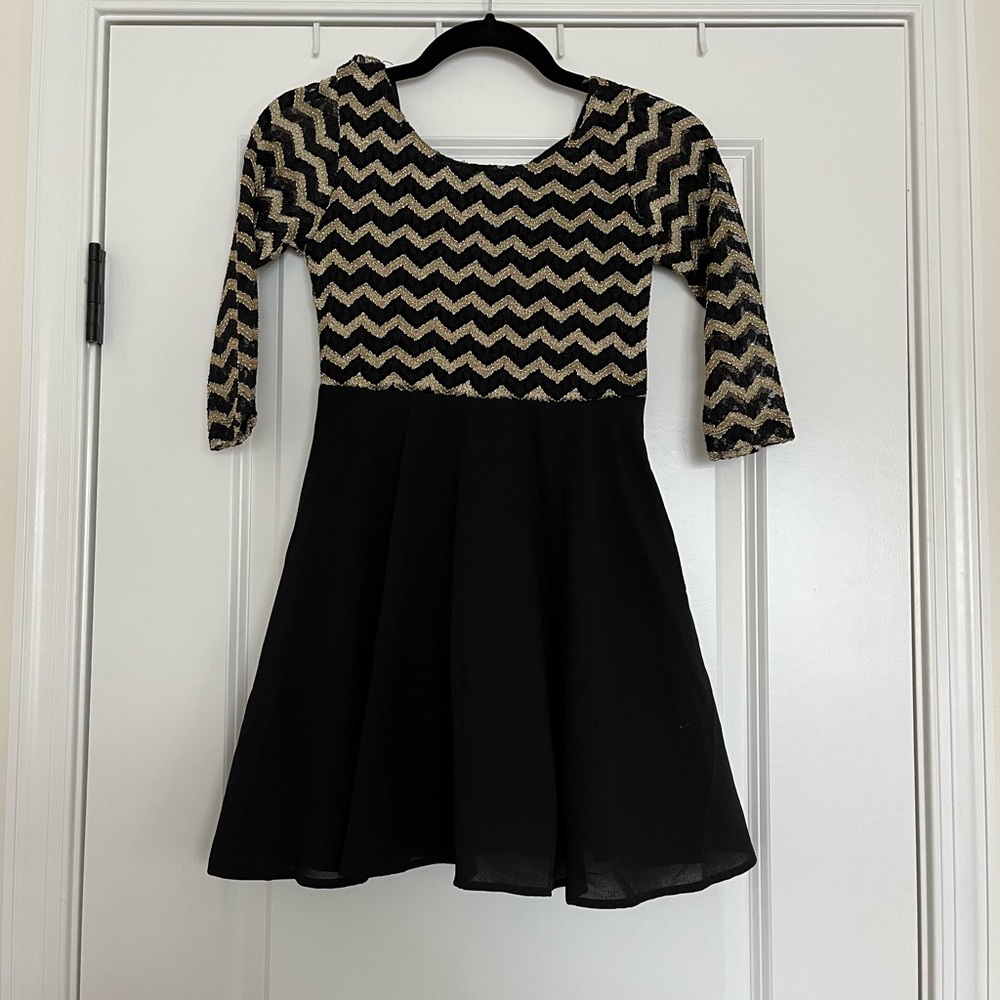 My Michelle Girl Black and Gold Bow Detail Dress